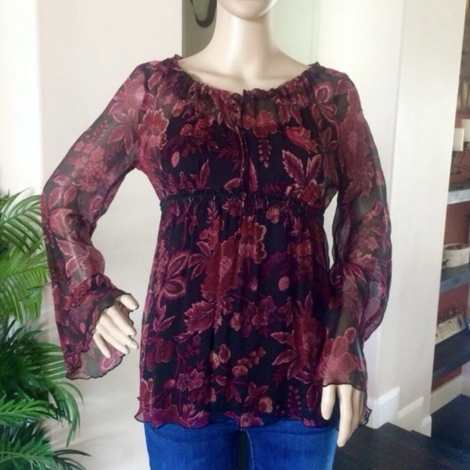 Top Babydoll Express Vintage Seda Floral Rojo Pequeño Capricho Hada Grunge Y2K Foto 4 de 4