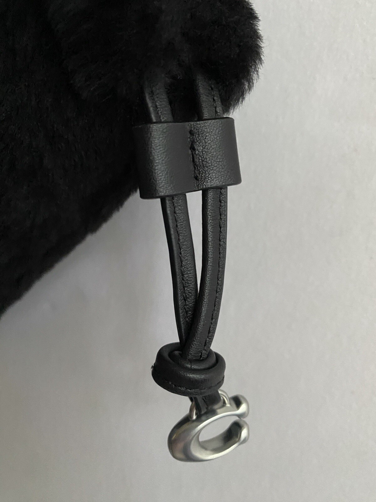 Coach Drawstring Shearling & Leather Pouch Nickel… - image 3