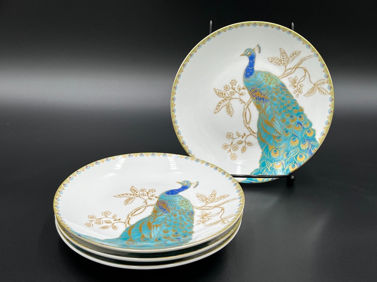 222 Fifth PEACOCK GARDEN Porcelain Bread Butter Plates Set