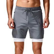 2 In 1 New Fashion Men's Sport Fitness Bodybuilding Training Running Gym Shorts