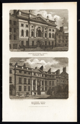 Antiker Druck-LONDON-DRAPER'S HALL-IRONMONGERS-ENGLAND-UK-Britton-Sands-1815