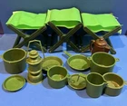Vintage Lot Camping Accessories GI Joe? Big Jim? Pots Pans Lantern Kettle Chairs