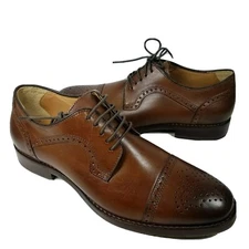  Johnston & Murphy Mens shoes oxfords Halford brown leather Cap-Toe sz 8 new