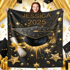 Personalized 2025 Graduation Blanket Custom Name Fleece Throw Graduation Banner