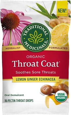 Traditional Medicinals Organic, Throat Coat Lozenges, Lemon Ginger Echinacea - H