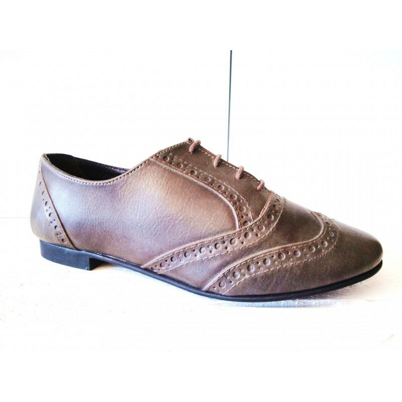 Zapatos de piel taupe planos con cordones producto Español Bellatrix