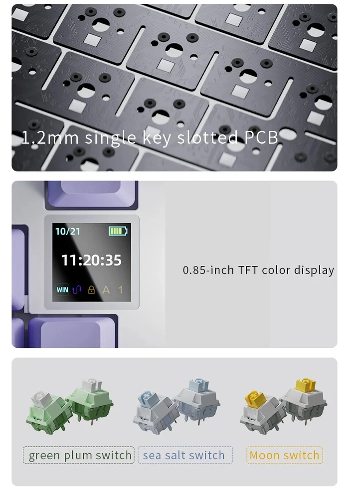 Mechanical Gaming Keyboard with TFT Screen, Knob, Wired/2.4GHz/BT Connectivity for PC