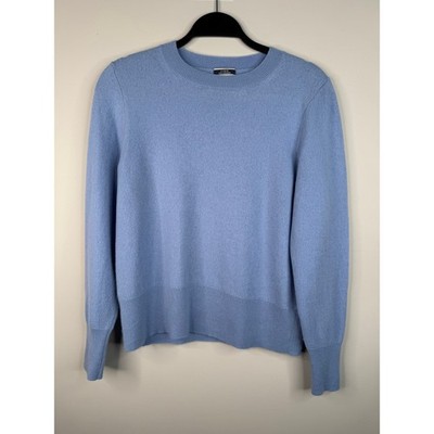 J.Crew 100% Cashmere Sweater Women's L Blue Crew Neck Long Sleeve Pullover