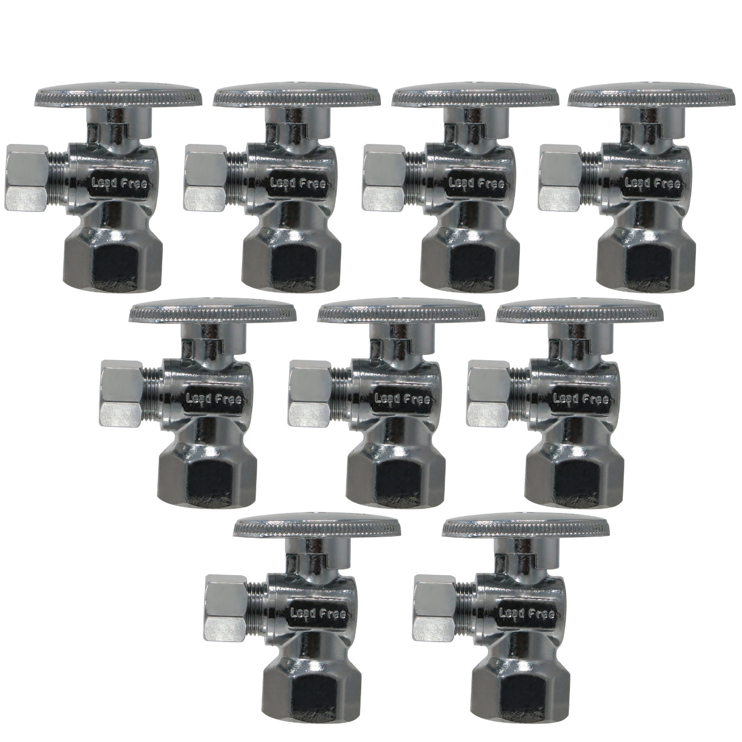 10 Pack XFITTING 3/8" OD Comp. X 1/2" Female Angle Valve , 1/4 Turn , Lead Free