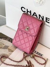 Chanel Phone Holder Lambskin Quilted Chain Crossbody Bag Pink [Duties Paid]