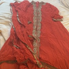 Handmade Red Chiffon Sequin Pakistani Salwar Kameez w/ Dupatta, Free Size