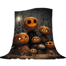 Halloween Throw Blanket Pumpkins Throw Blanket Black Spooky Scary Blanket Dec...
