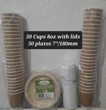 Disposable Kraft Paper Leafware Cups 8oz Hot/Cold Drinks Eco Fiber Plates