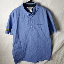 Waffle House Shirt Mens L Blue Button Restaurant Work Employee Uniform Flag