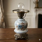 Vintage Gone With The Wind Style Floral Milk Glass Hurricane Lamp Working