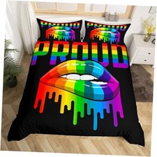 Rainbow Stripes Duvet Cover Queen Size,Colorful Lips Queen 90"x90" Love 04