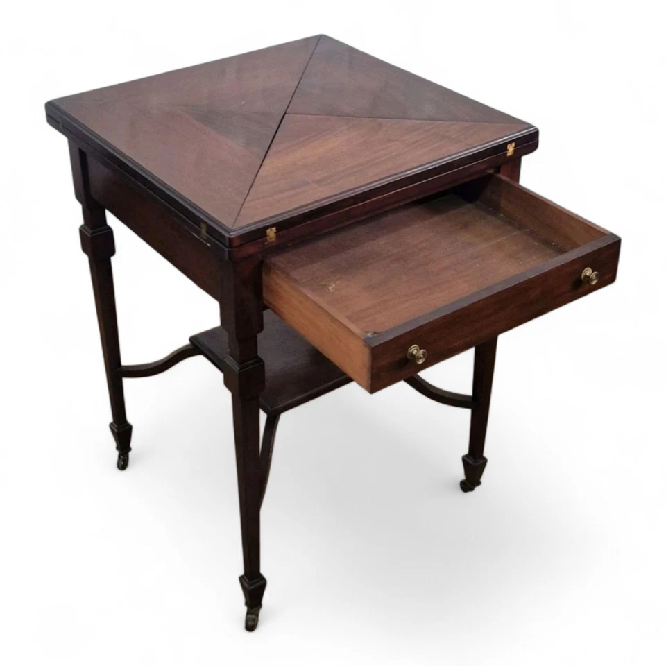 Antique Victorian mahogany folding envelope games table - fold out poker table - Image 2 of 4