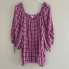 Terra & Sky Blouse Womens 3X Pink Purple Plai...