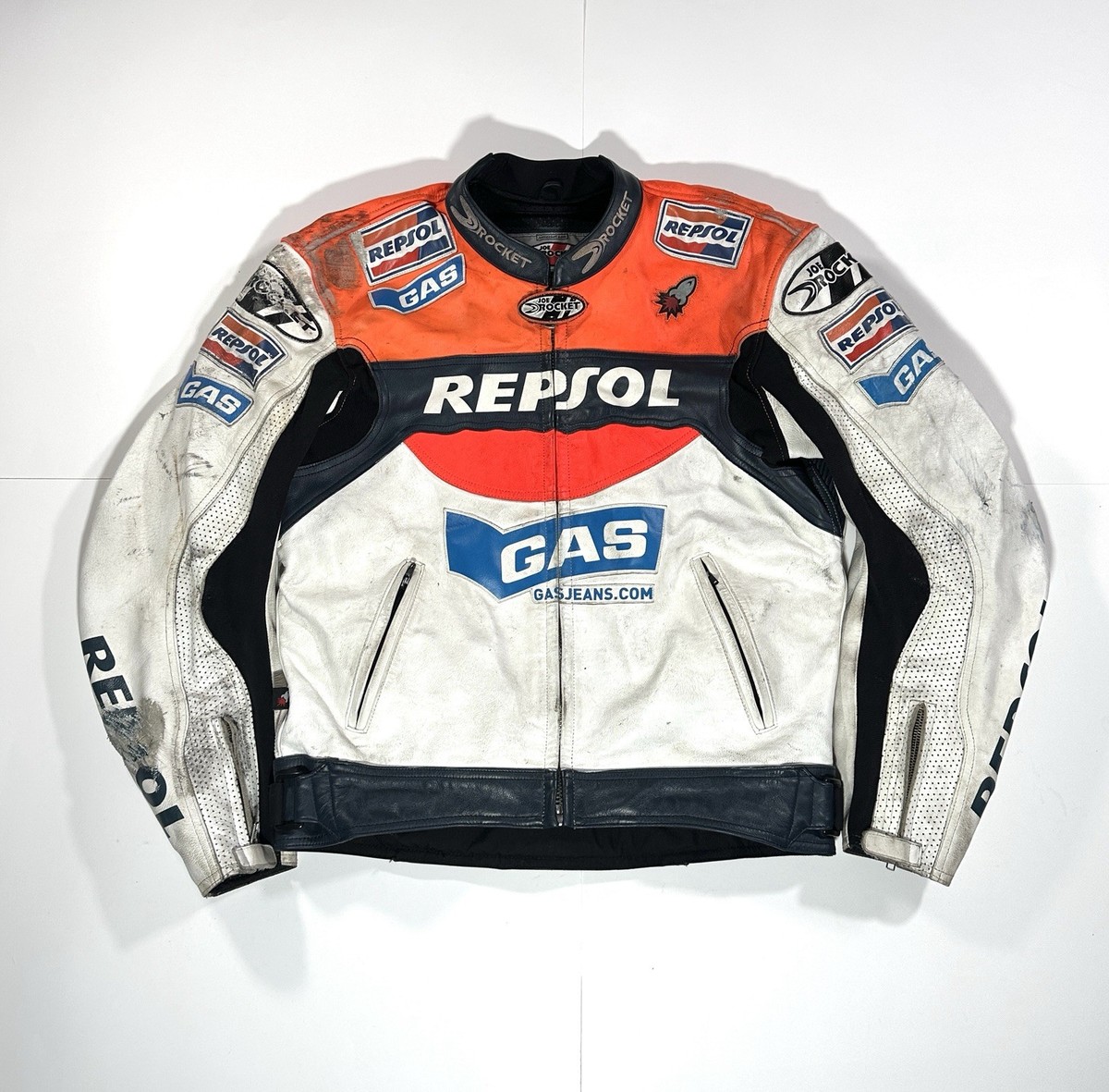VTG Repsol Honda Gas Jeans Joe Rocket Leather Motorcycle Jacket Sz