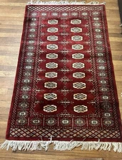 Red Pakistani Bokhara Turkoman Rug 7x9, Very Fine 340 KPSI, Signed Master Weaver