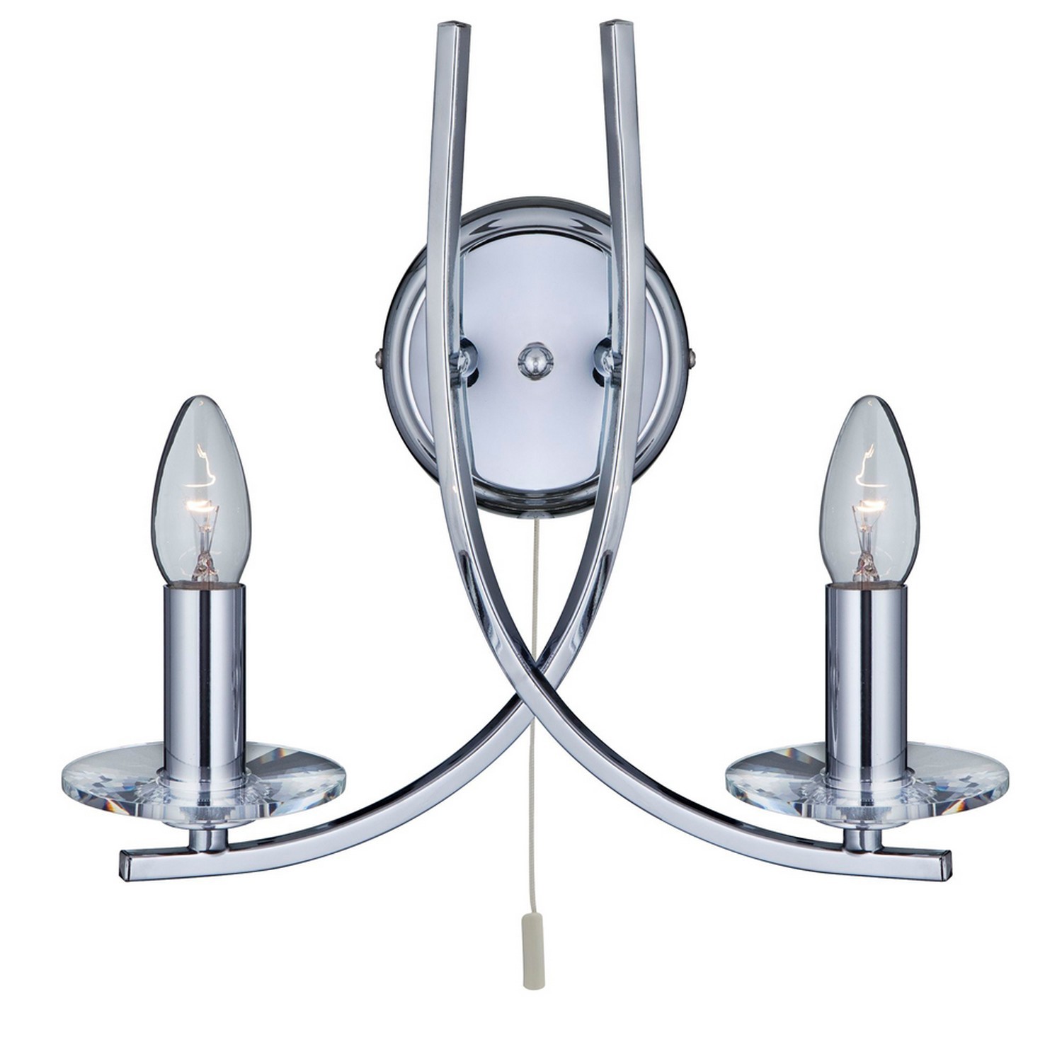 2 Light Bulbs Chrome Finish Twist Arms Wall Fitting Bracket Light Glass Sconces