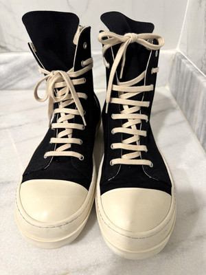Rick Owens Ramones High Top Canvas Sneakers Black Sz 45 (US 12)