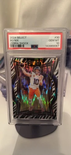 2024 Panini Select - Concourse Bo Nix #30 Zebra Shock Prizm (RC) PSA 10