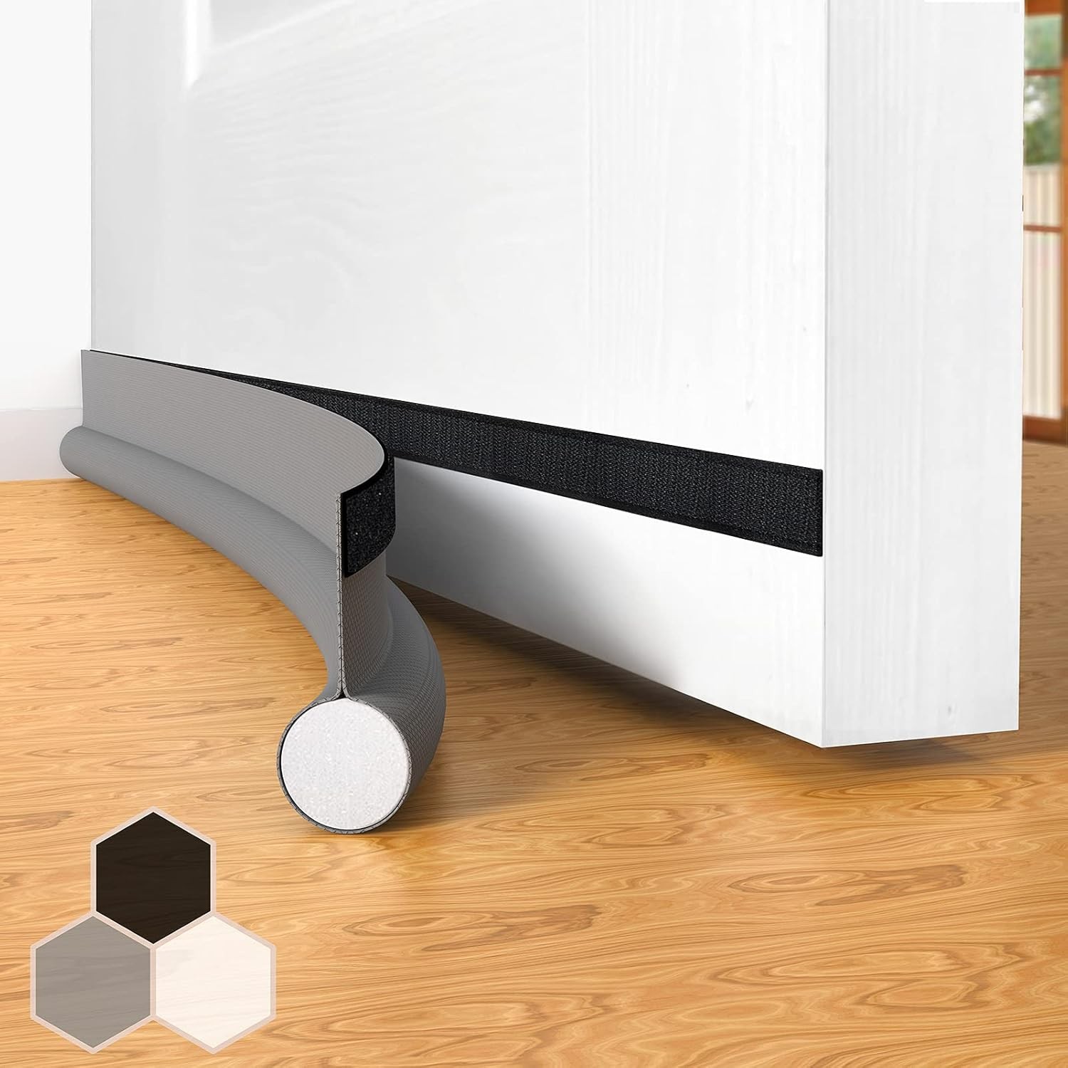 HIZH Grey 37"" Under Door Draft Stopper, One Sided Adjustable Draught Excluder