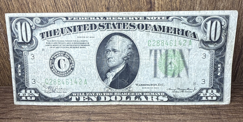 1934 Ten Dollar Schein 10 $ Green Seal Federal Reserve Note - alte US-Währung
