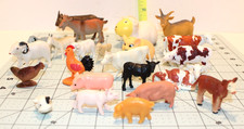 Lot of 23 Farm animals, Cows, Pigs, Sheep, Goats, Chickens, plastic various MFG