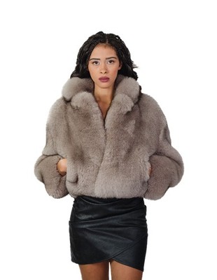 Light Sable Grey Fox Fur Jacket 42 Full Leather Chest & Bib...