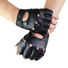 Mens Motorcycle Fingerless Leather Half Finger Driving Biker Black Gloves