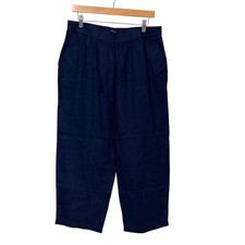 Quince Navy Blue 100% European Linen Wide Leg Elastic Waist Pants Large CMA01