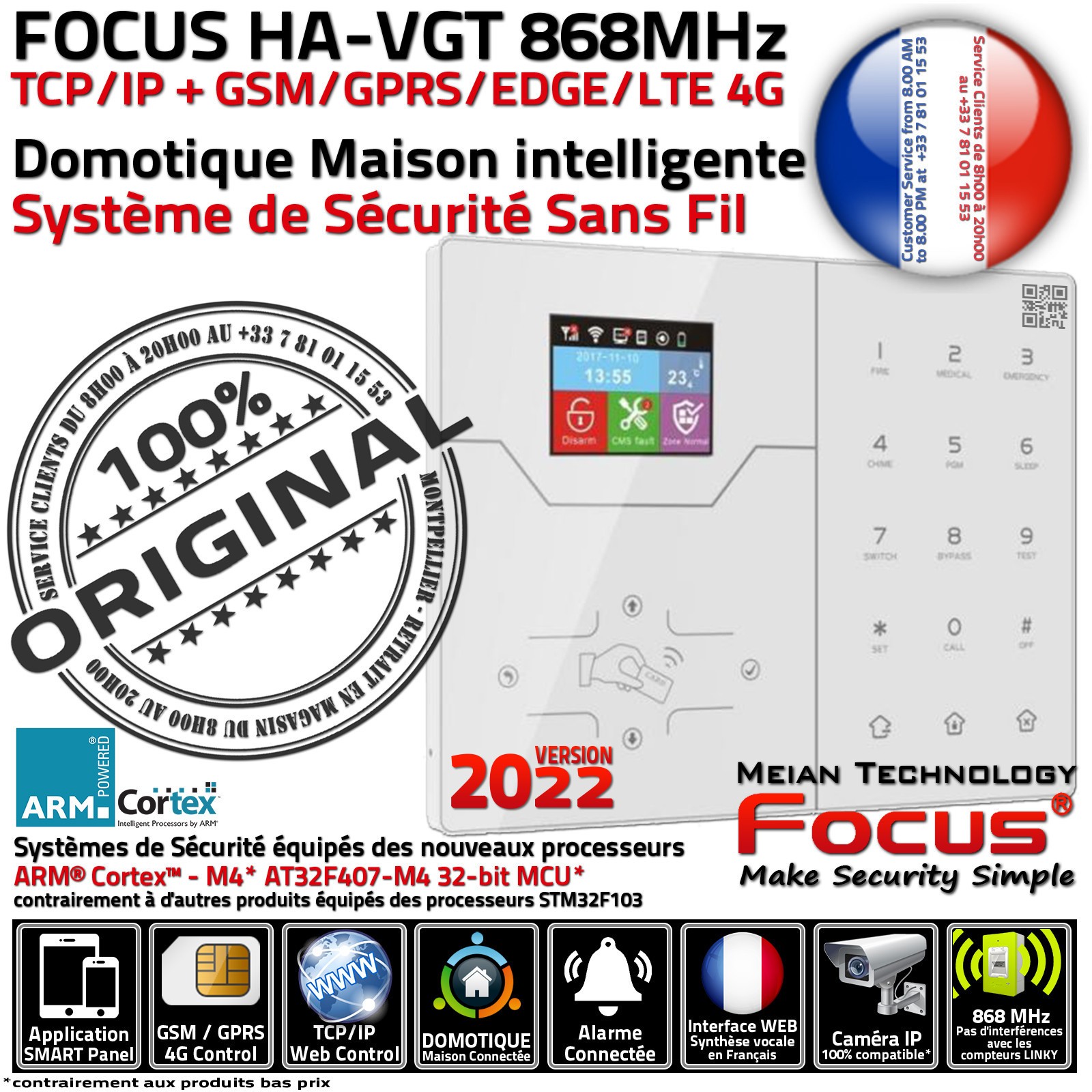 Alarme sans-fil 868 MHz HA-VGT avec sirène intégrée pour maison