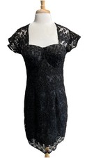 TRUSTY Design Black Sexy Push Up Lace Heavy Beaded Cocktail Dress FLAW size 44
