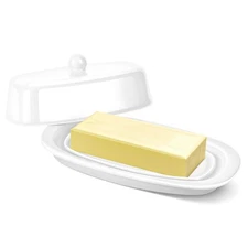 Ceramic White Butter Dish and Lid Cover - Butter Storage and Preservation 7in