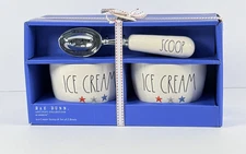 Rae Dunn 3 Piece Set Ice Cream SCOOP and 2 ICE CREAM Bowls NEW