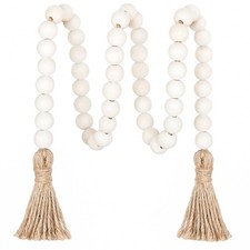 39in Wood Bead Garland Farmhouse with Tassels,Versatile Prayer Beads Boho Chi...
