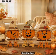 3pcs Halloween Pumpkin Witch Hat Wood Decor