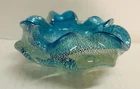 Vtg. Blue Silver Fleck Aventurine MCM Murano Art Glass Ashtray Decorative Bowl