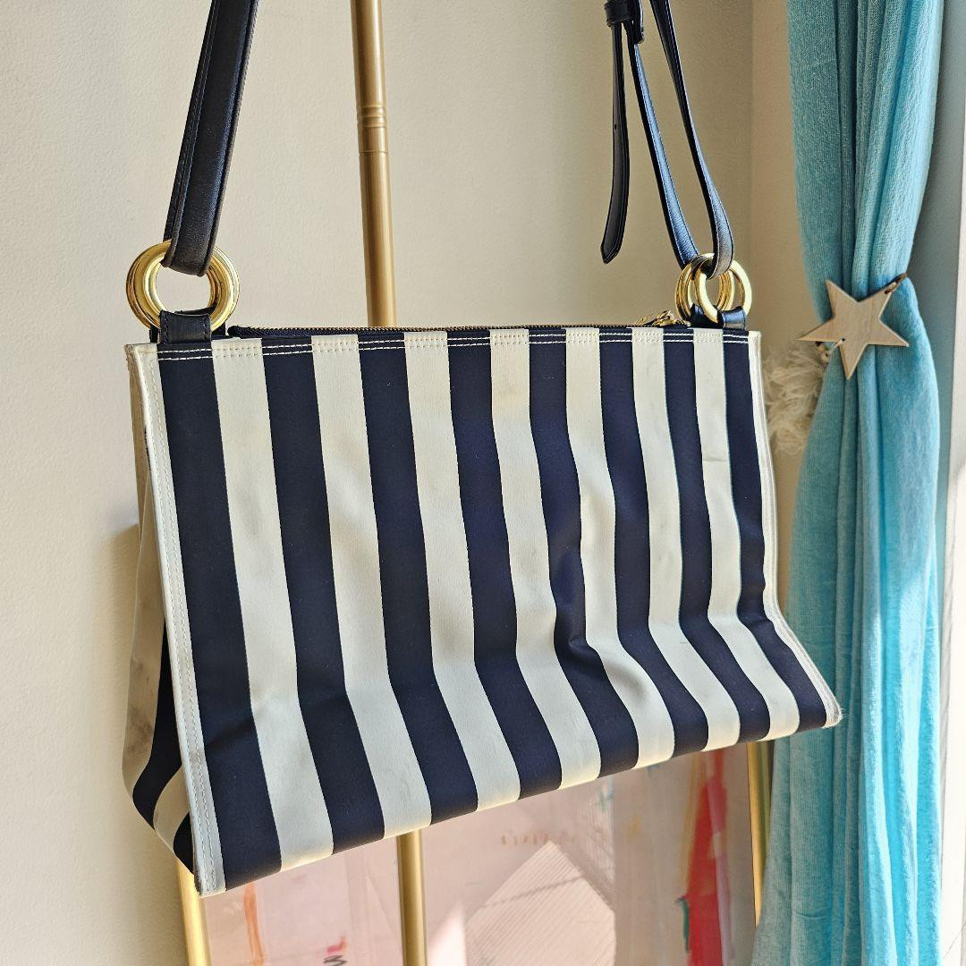 GMHK454A○VARO.S.A. VALENTI / バロッサバレン Valentino Canvas Shoulder Bag Auth Black White Stripe Pattern