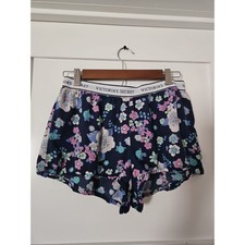 Victoria's Secret Floral Pajama Shorts Medium Navy Blue Pink Logo Waist Lounge