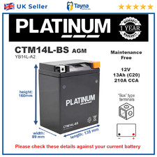 CTM14L-BS PLATINUM AGM Motorcycle Battery Replaces YB14L-A2