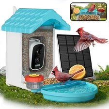 2-in-1 Smart Wild Bird Feeder & Bath with 4K HD Camera, AI Blue & White