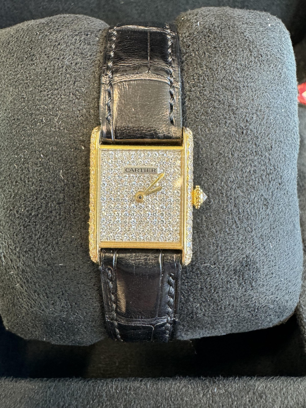 Cartier Tank Rare Factory Diamond Dial & Case Yellow Gold Service Papers