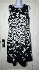 Women’s Dress Size 10 Talbots Black Sleeveless Butterflies Midi NWT
