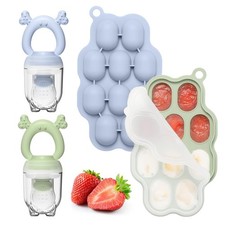 Silicone Baby Fruit Feeder with Freezer Tray 2 Pack, Breastmilk Popsicle Mold...