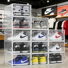 12x White Plastic Shoe Storage Boxes Drawer Stackable Foldable Durable Organiser