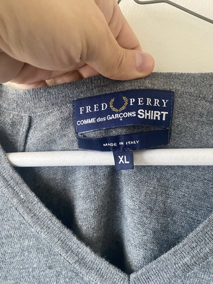 Comme Des Garcons x Fred Perry Men's Cardigan Grey And Burgundy, Indie Trash Mod - Image 2 of 4