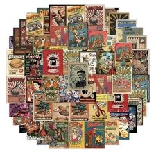 Retro Vintage Style Stickers 50pk Matte Classic Poster Stickers FREE SHIPPING